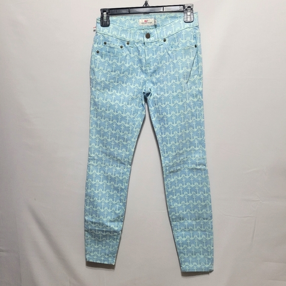 Vineyard Vines Anchor Dot Print Crystal Blue Skinny Jeans Size 00 - Picture 1 of 8